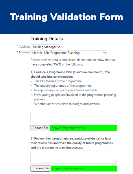 Training Validation Form